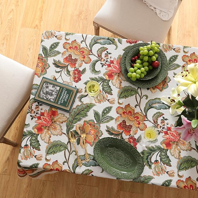 patdrea Designer Vintage Linen Rectangular Tablecloth,Provencal Rustic Floral Pattern Tablecloths,Decorative Table Cover Cloth for Kitchen,Dining,Tea Party,Home,Christmas,63"*94"