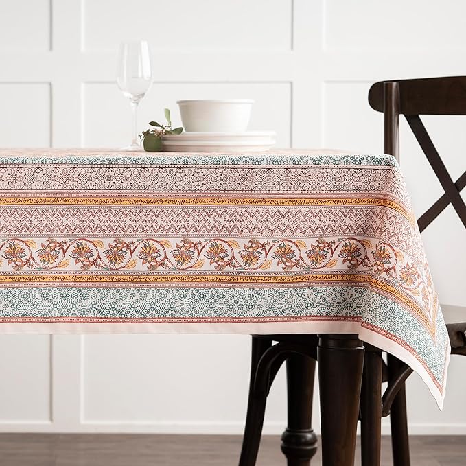 Maison d' Hermine Table Cloth Rectangle Table 100% Cotton 60 x 108 Inches Fall Tablecloth Reusable Everyday Use for Thanksgiving Christmas Decorations Dining Farmhouse Party (Nila)