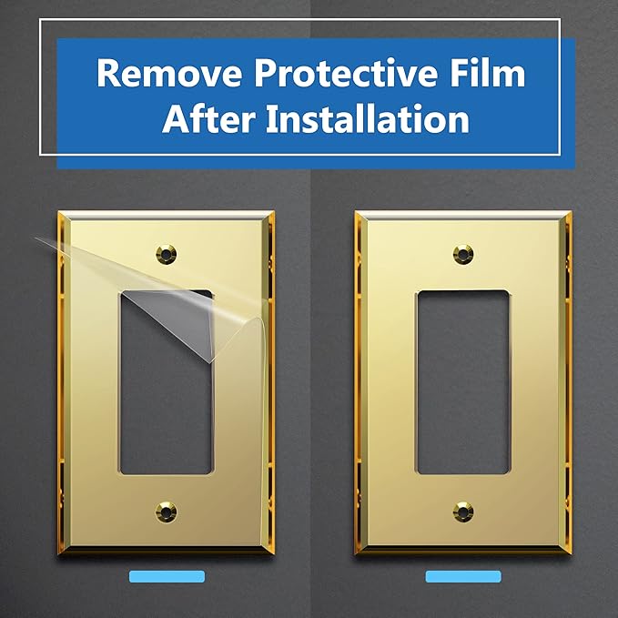 LIDER Reflective Acrylic Decorator Wall Plate, Mirrored Light Switch Plate, Plexiglass Outlet Cover, Acrylic Glass, Oversized 1-Gang 5.25" x 3.44", LWP-31O-AGD5P, Gold, 5 Pack