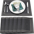 Placemats Set of 6,Washable,Heat and Stain Resistant Indoor/Outdoor Place mats,Vinyl Woven Non Slip Table Mats for Restaurant Table Protection,PVC Placemats(Black Gold,6PCS)
