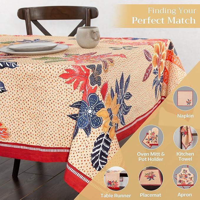 Maison d' Hermine Table Cloth Rectangle Table 100% Cotton 70 x 140 Inches Fall Tablecloth Reusable Everyday Use for Thanksgiving Christmas Decorations Dining Farmhouse Party (Kalahari)