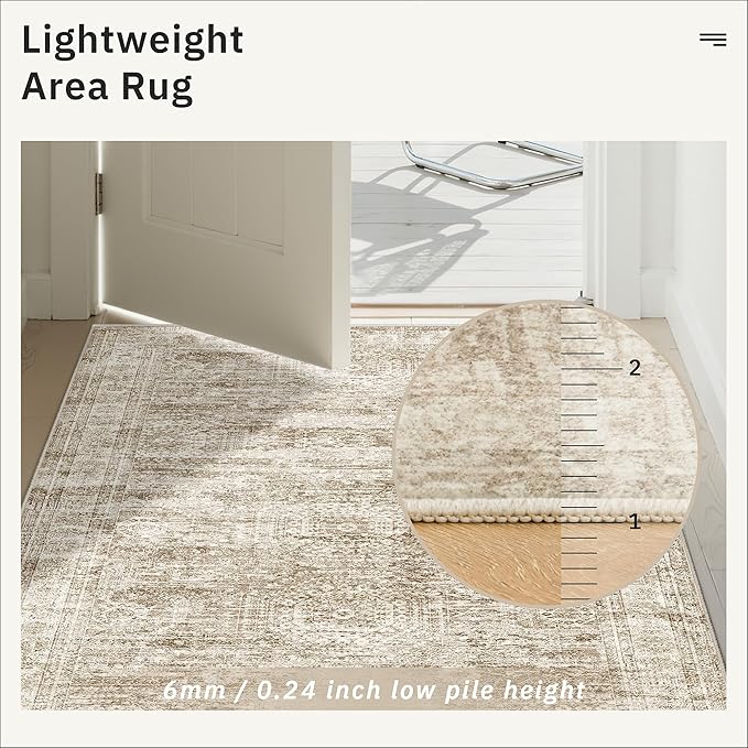 Runner Rug 2'6" x 12' Washable Non-Slip Runner Rugs for Kitchen Bathroom Laundry Room Vintage Ultra Thin Runners for Hallway Entryway Brown