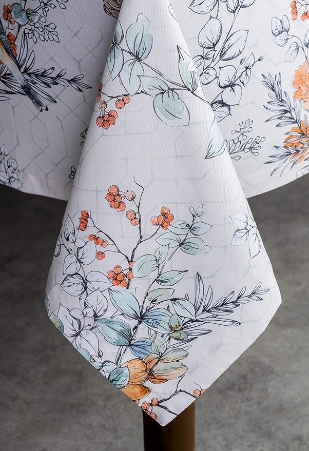 Maison d' Hermine Table Cloth Rectangle Table 100% Cotton 60 x 120 Inches Fall Tablecloth Reusable Everyday Use for Thanksgiving Christmas Decorations Dining Farmhouse Party (Whitish Shabby Chique)