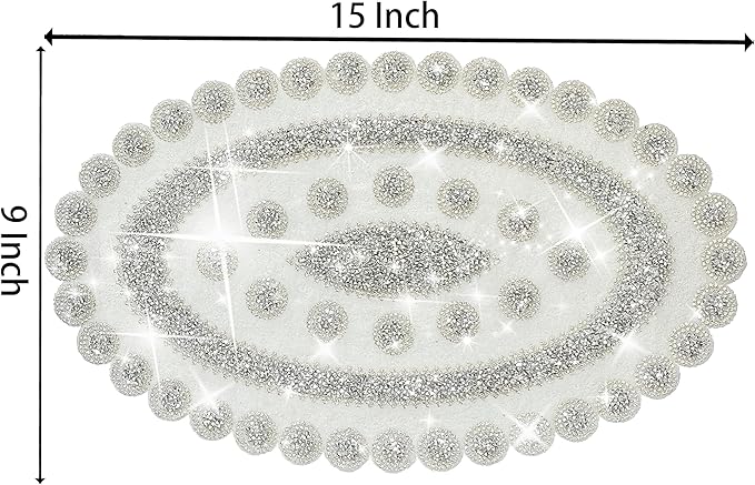 Sparkling Silver Diamond Placemats Bling Oval Place Mat Heat Elegant Table Decor for Weddings, Holidays, and Special Events (15x9 Inch)-12 PCS