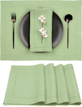 D'Moksha Homes Sage Green Linen Cloth Placemats Set of 4-100% Pure Linen Hemstitch Placemats 14 x 19 Inch - Classic Hemstitch Table Place Mats for St Patricks Day, Easter - Machine Washable