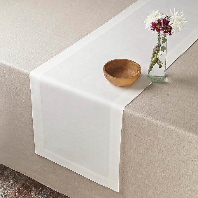 D'Moksha Homes Linen Ivory Table Runner 72 Inches Long - 100% Pure Linen 14 x 72 Inch Table Runner for Dining, Valentines, Spring, Easter - Machine Washable