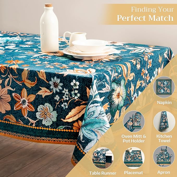 Maison d' Hermine Table Cloth Square Table 100% Cotton 60 x 60 Inches Fall Tablecloth Reusable Everyday Use for Thanksgiving Christmas Decorations Dining Farmhouse Party (Luxury Loft - Dark Teal)
