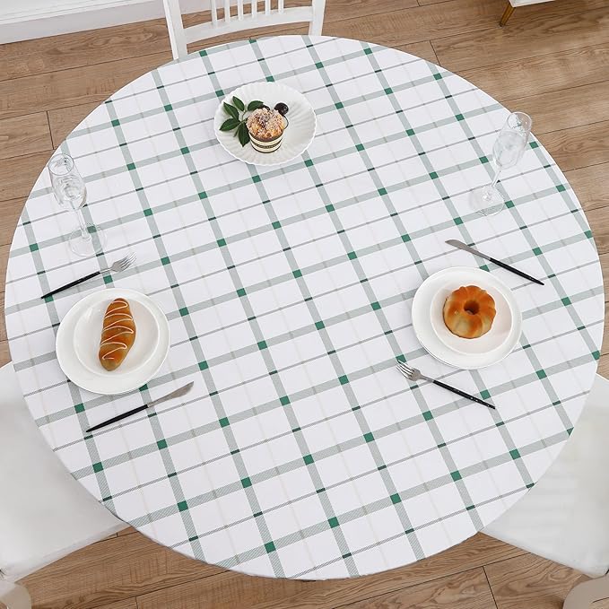 Walrus Round Vinyl Fitted Tablecloth with Flannel Backing Elastic Edge Design Table Cover Waterproof Oil-Proof PVC Table Cloth Stain-Resistant Best for 37"-44" Round