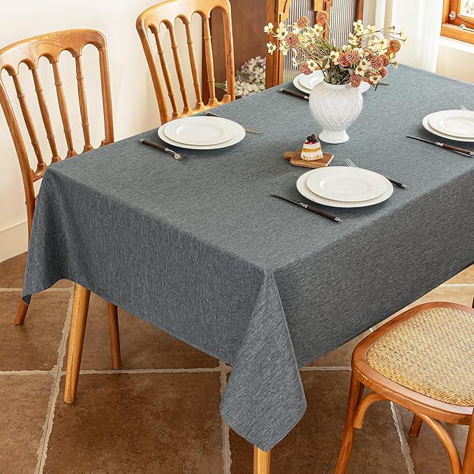 Faux Linen Fabric Rectangle Grey Table Cloth 55 x 70 Inch Textured Stain Resistant & Washable Gray Rectangular Tablecloth Reusable for Dining Kitchen Party