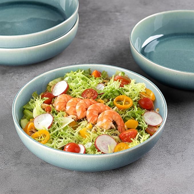 GBHOME 8.75'' Large Ceramic Pasta Bowls, 38oz Stoneware Pasta Serving Bowls Set of 4 for Kitchen, Wide Bowls for Fruit,Pasta,Salad,Oatmeal,Meal, Microwave Safe, Reactive Glaze