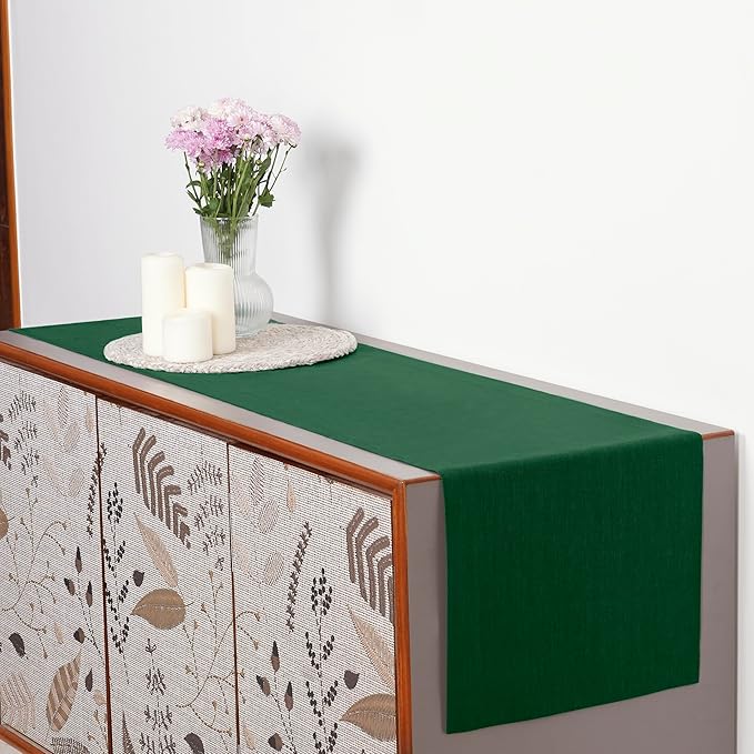 D'Moksha Homes Linen Table Runner 48 Inches - 100% Pure Linen Forest Green Table Runner 14 x 48 Inch for Coffee Tables, Dresser, St Patricks Day, Easter - Machine Washable