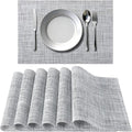 Timeet Placemats Set of 6, Heat Resistant Non-Slip Place Mats for Dining Table, Durable Washable PVC Vinyl Woven Table Mats, Linen Textured Placemats for Kitchen Resistant Easy to Clean(Gray