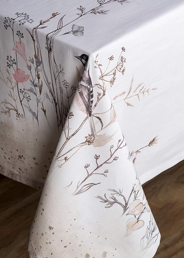 Maison d' Hermine Table Cloth Rectangle Table 100% Cotton 54 x 72 Inches Tablecloth Reusable Decorative for Dining Room Farmhouse Home Valentines Day Decorations Spring Summer - Meadow Florals - Brown