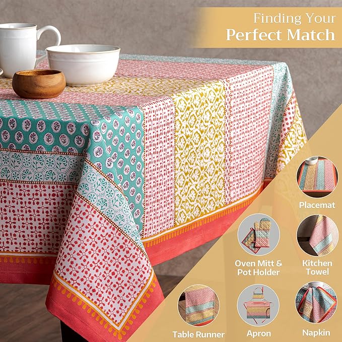 Maison d' Hermine Table Cloth Square Table 100% Cotton 54 x 54 Inches Tablecloth Reusable Decorative for Dining Room Farmhouse Home Valentines Day Decorations Spring Summer - Provence