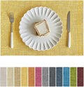 Softalker Faux Linen Placemats Set of 4-12 x 18 Inch, Heat Resistant Double Layered Durable Burlap Farmhouse Place Mats, Non-Slip Washable Rustic Table Mats for Dining, Kitchen, Party（Yellow