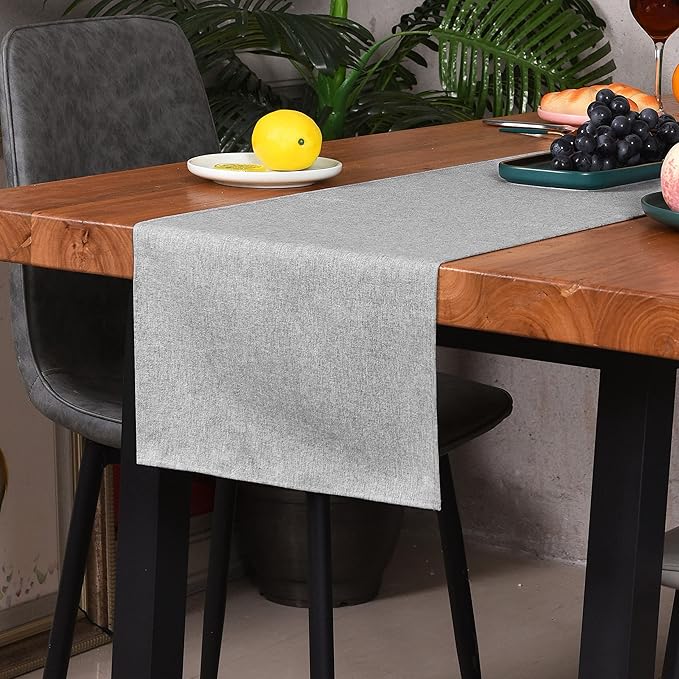 Table Runner 13 x 90 Inches Long, Cotton Linen Farmhouse Style Grey Table Linen for Kitchen Dining Coffee Table Parties Wedding Home Decor (Modern-Grey, 13” x 90”)