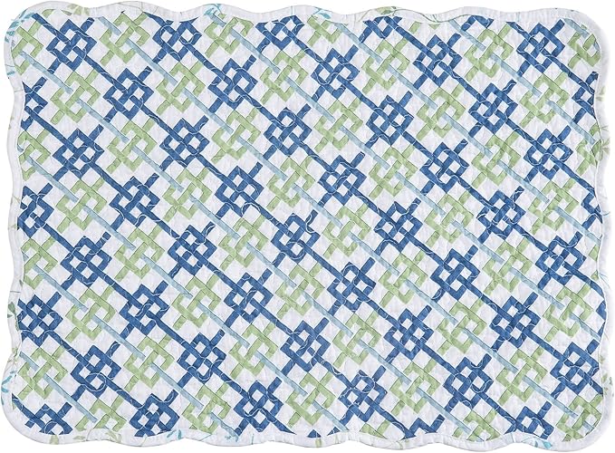 C&F Home Olivia Blue and White Floral Cotton Quilted Reversible Machine Washable Vintage Design Placemat Set 6 Scalloped Edges for Kitchen or Dining Table Rectangular Placemat Set of 6 White