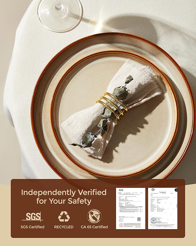 Dinnerware Set for 6, Ceramic Dish Sets, Plate and Bowl Set, Microwave & Dishwasher Safe Dishware Set, Chip & Scratch Resistant Dinner Set, Each Piece Unique, Amber Brown