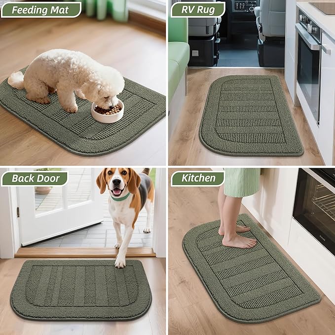 BEQHAUSE 24x36 Inch Kitchen Rug Mat Durable Kitchen Rugs Non-Slip Washable Absorbent Kitchen Mats for Floor Dirt-Resistant Semicircular Kitchen Mat (Green)