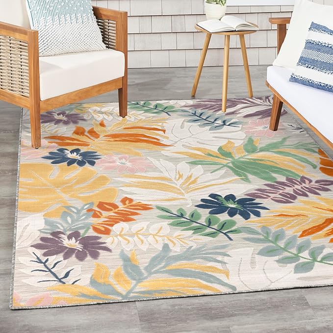 Nourison Home Suncoast Multicolor 5'3" x 7'3" Area Rug - Easy Clean, Non Shedding, Bed Room, Living Room, Dining Room, Kitchen (5' x 7')