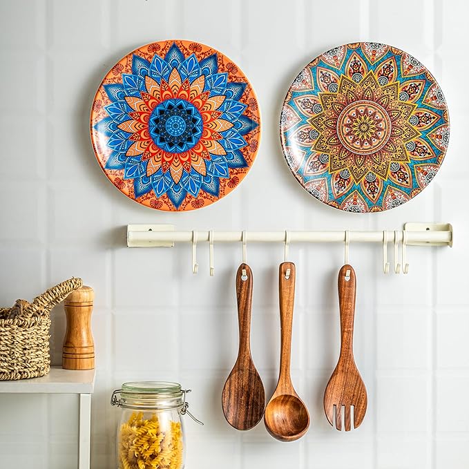 UNK U Melamine Dinner Plates Set of 6, 10.5 Inch Bohemian Plates in 6 Vibrant Colors, Unbreakable Dinner Plates for Kitchen, Weddings, Birthdays, Entertaining, Dishwasher Safe
