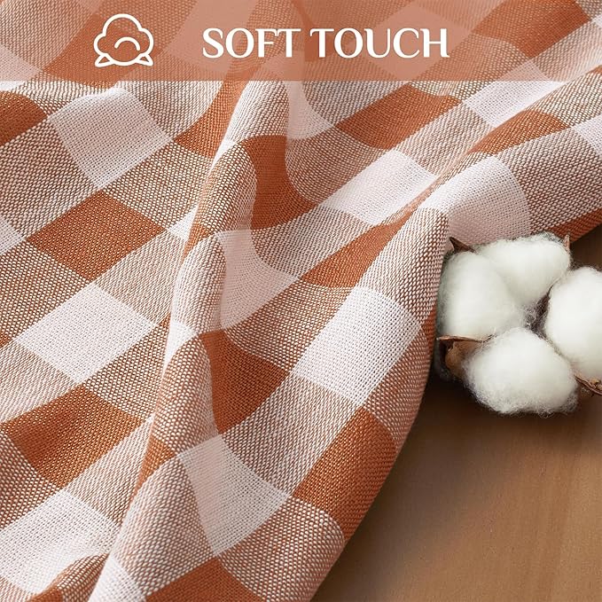Softalker Fall Checkered Tablecloth Rectangle, Heavy Weight Linen Cotton Gingham Thanksgiving Orange Table Cloth with Tassel, Wrinkle Free Buffalo Plaid Table Cover for Dining Party- 55 x 70 Inch