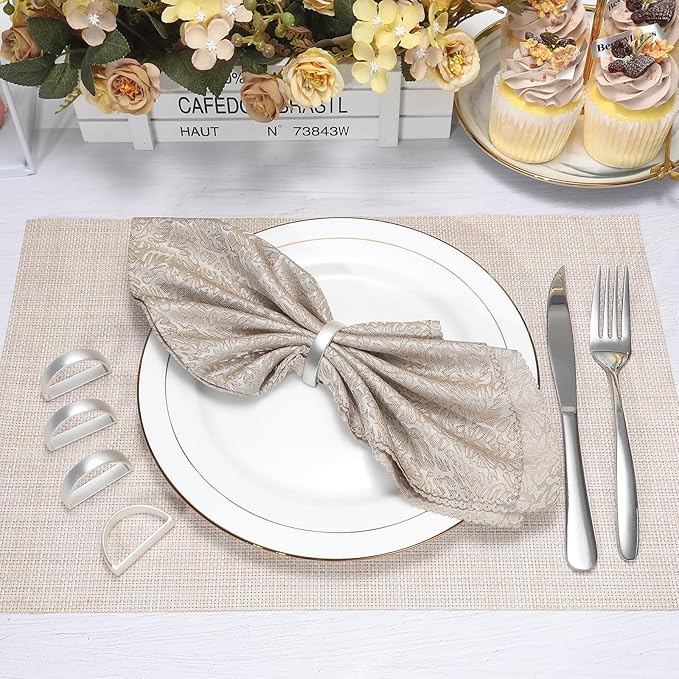 KPOSIYA Napkin Rings Set of 48, Metal Silver Napkin Rings Bulk for Table Settings, D-Shape Napkin Holders Rings for Dinner Table Decor, Easter, Fall,Thanksgiving, Christmas, Party,（Silver 48 pcs）