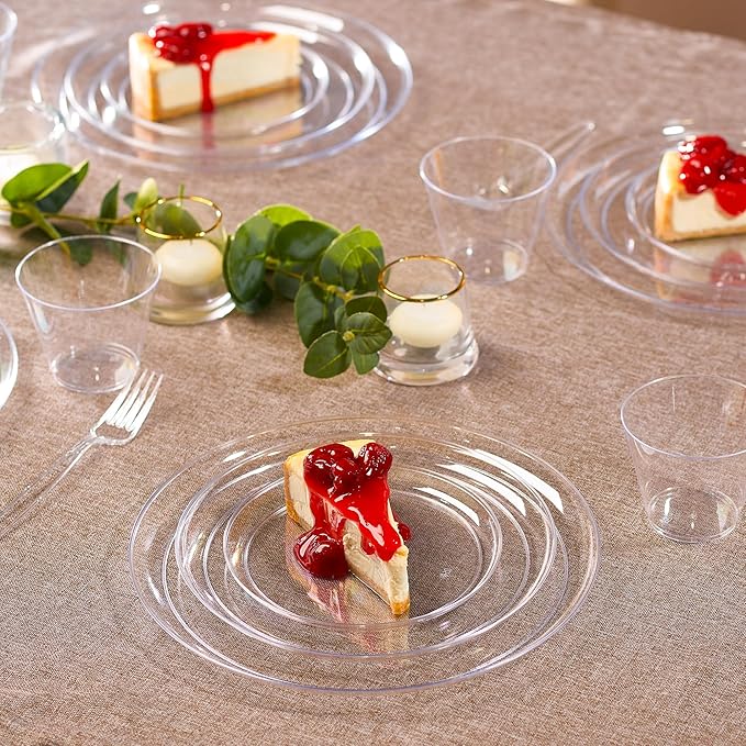 PLASTICPRO Plastic Party Plates Edge Collection Premium heavyweight Elegant Disposable Tableware Dishes (Clear, 8.6'' INCH PLATES)