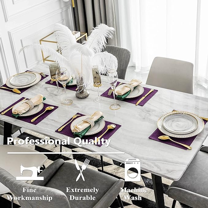 Home Brilliant Placemats Set of 6 Heat Resistant Dining Table Place Mats for Kitchen Table, 13 x 19 inches, Purple