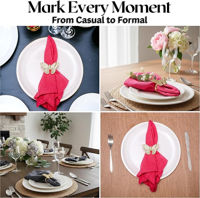 ALPHA Living HOME Basic Butterfly Napkin Ring Collection Decorative, 12 Count Premium Metal Napkin Rings for Dinner Table Decor, Wedding, Banquet, Party, Easter Fall Thanksgiving Christmas (Gold)