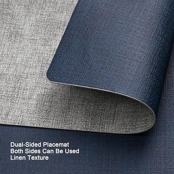 Myir JUN Placemats Dual Sided, Faux Leather Place Mats Set of 6 Indoor Placemat for Dining Table Outdoor Place Mat Manteles Individuales Square Non-Slip Washable Table Mats (Gray Blue, Set of 6)