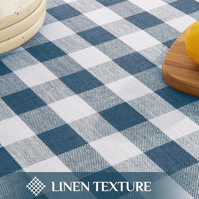 Softalker Checkered Tablecloth Rectangle, Outdoor Linen Cotton Gingham Table Cloth with Tassel, Heavy Duty Wrinkle Free Buffalo Plaid Table Cover for Kitchen Dining Home Party - 55 x 84 Inch, Navy