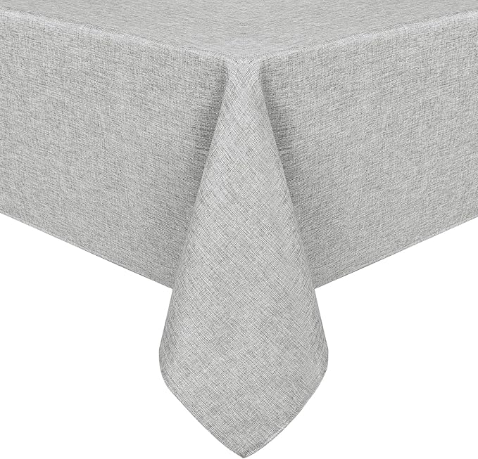 Hiasan Faux Linen Rectangle Tablecloth - Wrinkle and Stain Resistant Washable Table Cloth for Kitchen Dining Room Holiday Table Cover for Dinner, Light Grey, 70 x 90 Inch