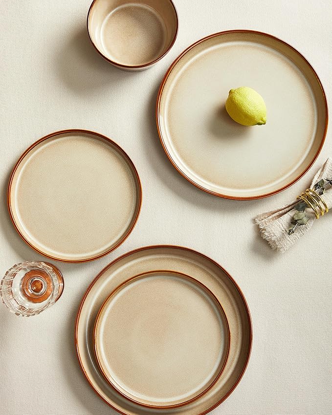 Dinnerware Set for 6, Ceramic Dish Sets, Plate and Bowl Set, Microwave & Dishwasher Safe Dishware Set, Chip & Scratch Resistant Dinner Set, Each Piece Unique, Amber Brown