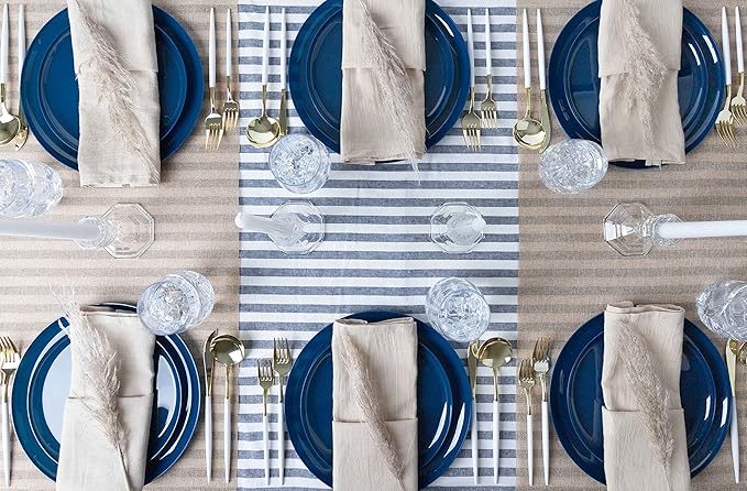 [30 Pack 10.7''] Dark Blue Plastic Party Plates Edge Collection Premium heavyweight Elegant Disposable Tableware Dishes