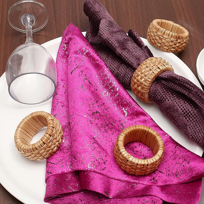 ALPHA Living HOME Natural Rattan Napkin Rings Set of 12 - Handcrafted Cane Serviette Holders for Table Decor, Weddings, Parties, Dinners, Rustic Boho Style Napkin Rings Set (Brown)