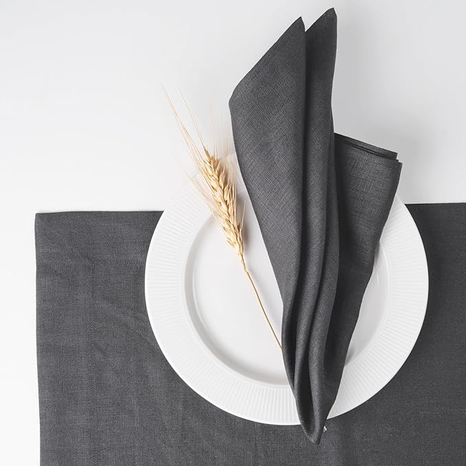 D'Moksha Homes Charcoal Grey Linen Napkins 18 x 18 Inch - 100% Pure Linen Cloth Washable Dinner Napkins Set of 8 for Spring, Easter