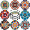Coasters for Drinks,AODINI Set of 8 Absorbent Stone Coasters for Wooden Table, Mandala Ceramic with Cork Base, Gift for Housewarming Birthday and Family - Great Home and Dining Room Decor