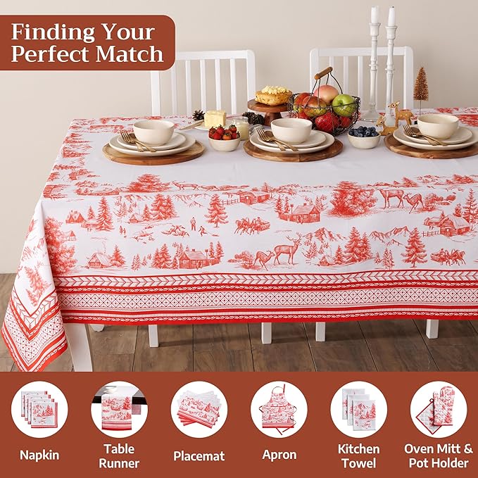 Maison d' Hermine Table Cloth Square Table 100% Cotton 60 x 60 Inches Fall Tablecloth Reusable Everyday Use for Thanksgiving Christmas Decorations Dining Farmhouse Party (Winter Jouy)