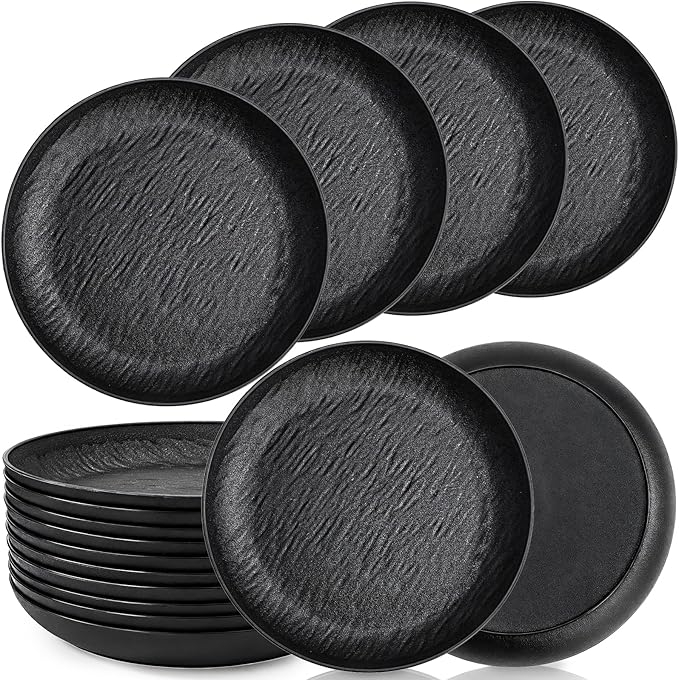 16 Pieces Large Deep Plastic Plates, 9 Inch Unbreakable Dinner Plates Reusable Lightweight Dishes, BPA Free Flat Round Dinnerware Microwave Dishwasher Safe for Kitchen Camping Picnic