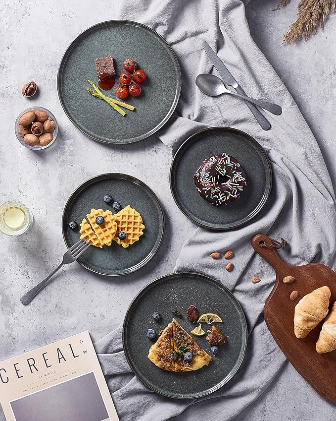 famiware Star Dinner Plates for 6, 10 inches Plate Set, Scratch Resistant, Stoneware Dinnerware, Kitchen Modern Rustic Serving Dishes, Deep Forest