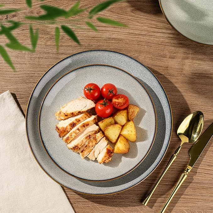 GBHOME Ceramic Dinnerware Sets for 8, 24 Pieces Stoneware Plates and Bowls Sets, Reactive Glaze Dishes -Scratch Resistant, Dishwasher&Microwave Safe
