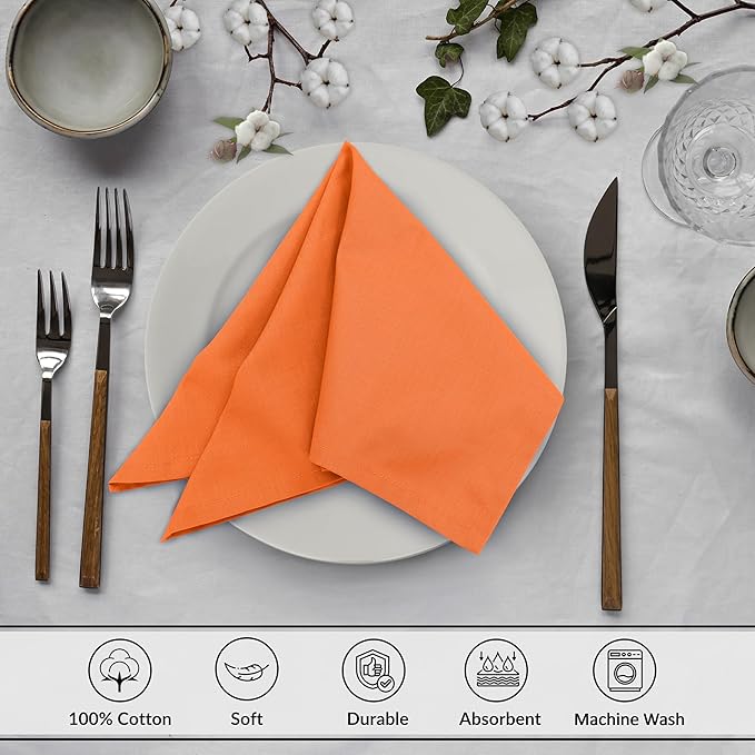 Ruvanti Cloth Napkins Set of 6, 18x18 Inches, 100% Cotton, Washable, Soft & Absorbent, Perfect for Wedding, Christmas, ‎Thanksgiving Dinners - Orange Peel