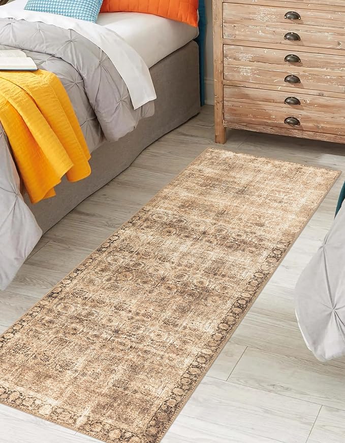 Keen Home Design 2x10 Rug - Machine Washable Runner Rug with Non-Slip Backing, Ideal for Hallway, Entryway, Kitchen, Laundry Room - Vintage, Easy Clean, Durable, Low Pile - (2'6" x 10')