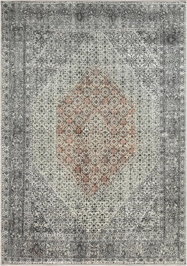Keen Home Design 6x9 Rug - Machine Washable Area Rug with Non-Slip Backing, Ideal for Living Room, Dining Room, Bedroom - Vintage, Easy Clean, Durable, Low Pile - (6' x 9')