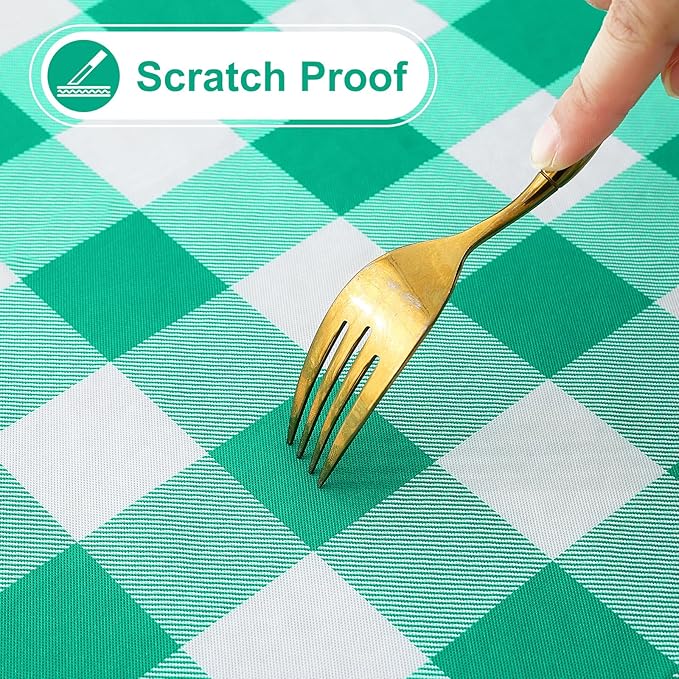 misaya Rectangle Waterproof Vinyl Table Cloth, Buffalo Flannel Backed Tablecloth, Wipeable Plastic Table Cover for Dinner, Kitchen, Outdoor (54" x 108", Green and White)