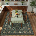Dark Green Floral Living Room Rug 5x7 Washable Rugs Boho Vintage Oriental Large Foldable Faux Wool Carpet for Bedroom Nursery Room Dorm Kids Playroom Home Office