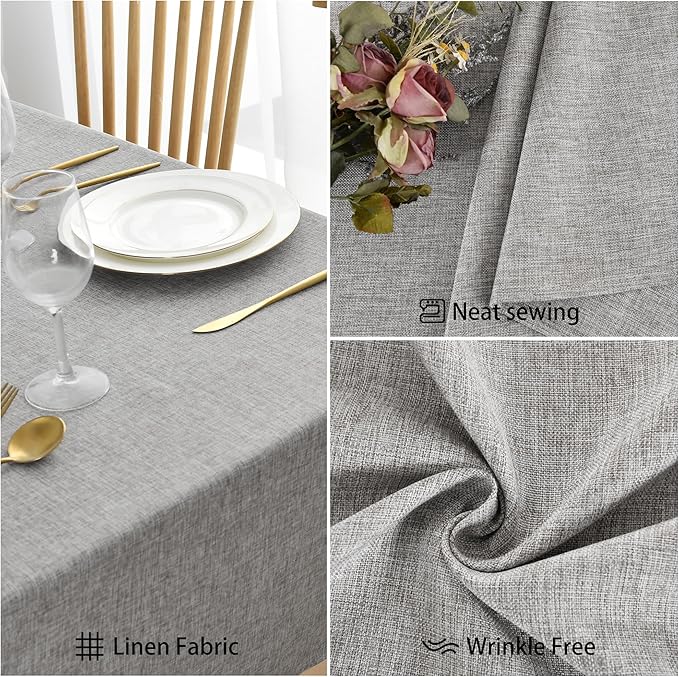 JIUZHEN Rectangle Table Cloth Faux Linen Farmhouse Tablecloth Wrinkle and Stain Resistant Decorative Fabric Table Cover for Kitchen, Dining Room, Parties and Camping, Light Grey, 54 x 108 Inch