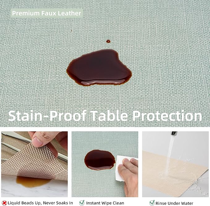Heat Resistant Placemats Set of 2, 17x12in Waterproof Wipeable Faux Leather Non Slip Table Mats, Easy to Clean, Stain Resistant, for Kitchen Dining Room– Sage Green