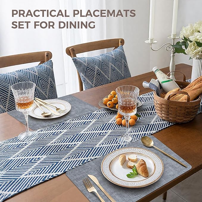 Vinyl Placemats Set of 6, Faux Leather Waterproof and Heat Resistant Place Mats, Washable Anti-Slip Table Mats with Coaster, Wipeable Placemats for Indoor & Outdoor 17" x 12" (Light Blue, Set of 6)